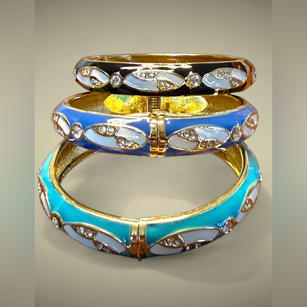 Gold Plated Black & Blue enamel Bangle Set-3pc